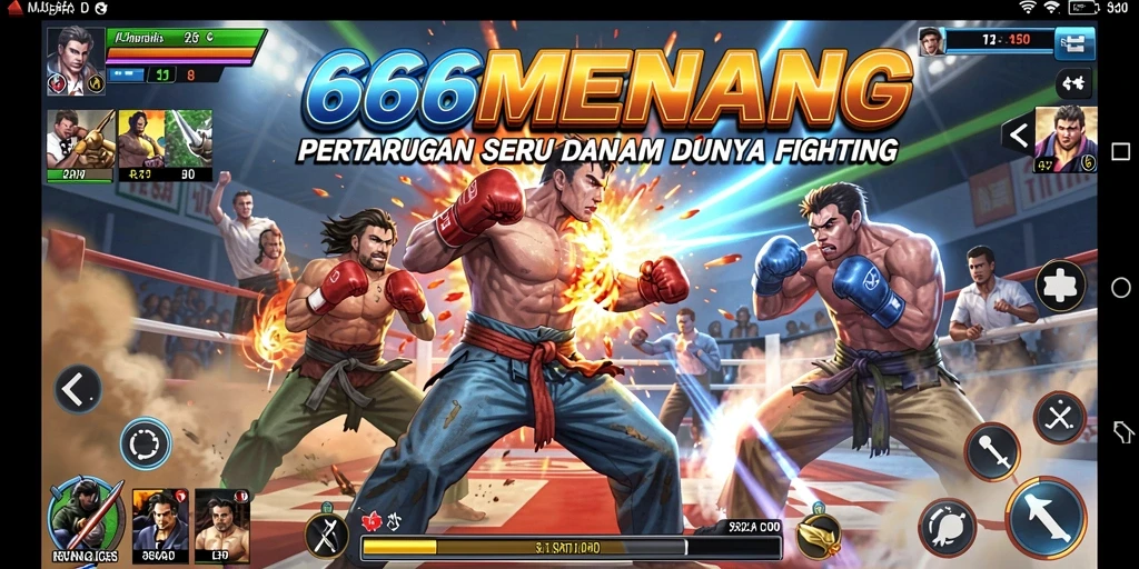 Tampilan gameplay seru dalam pertarungan karakter 666MENANG.