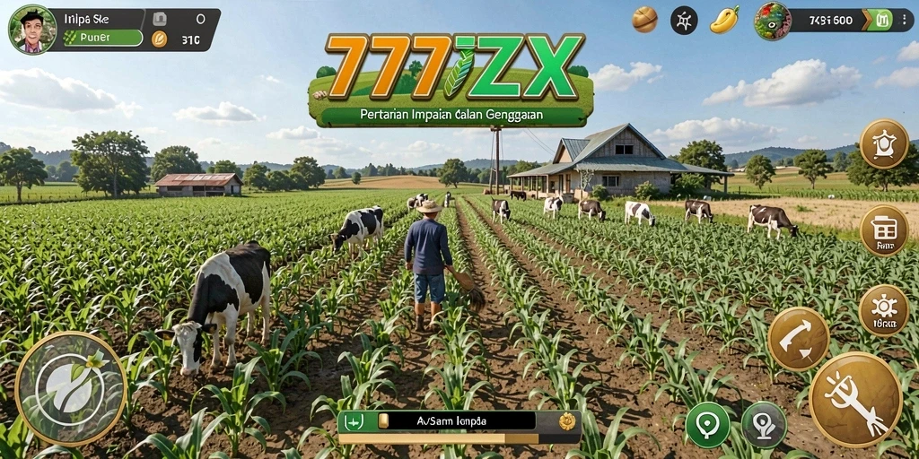 Screenshot gameplay 777ZX dengan visual pertanian yang menakjubkan.