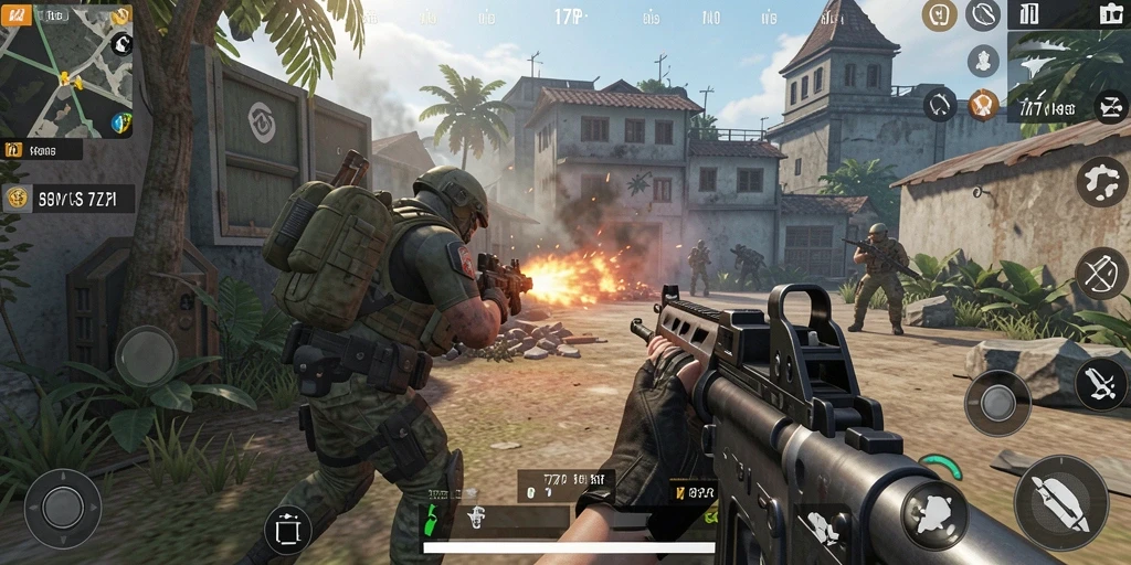 Menampilkan aksi intens dalam gameplay TPS 77RP.