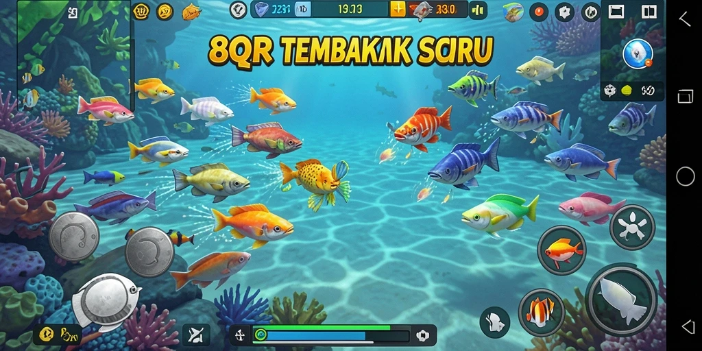 Screenshot gameplay 8QR yang menampilkan aksi menembak ikan.