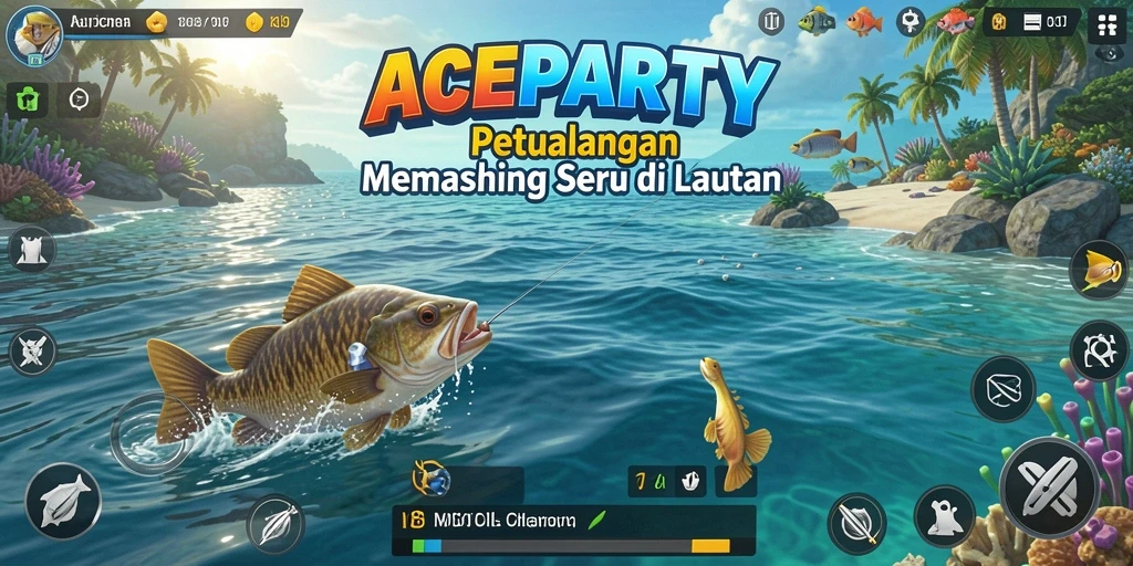 Menampilkan gameplay seru dan interaksi pemancing di ACEPARTY.