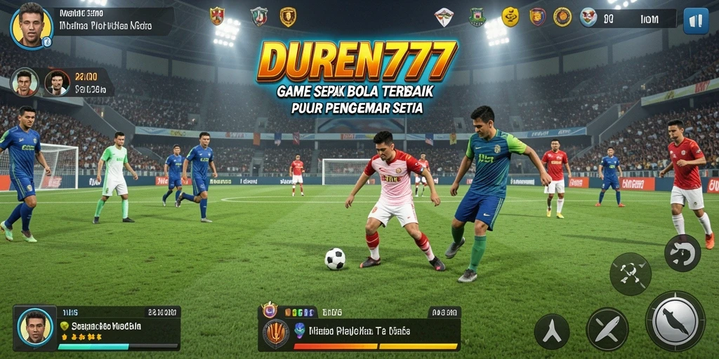 Screenshot utama DUREN777 menampilkan aksi gameplay sepak bola yang mendebarkan.