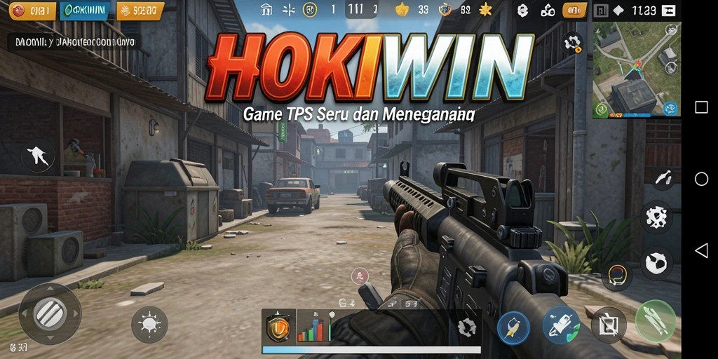 Screenshot gameplay HOKIWIN menampilkan aksi tembak-menembak yang intens.