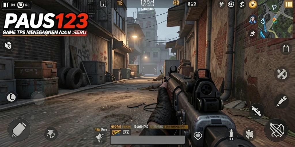 Screenshot PAUS123 menampilkan aksi pertempuran TPS yang mendebarkan.