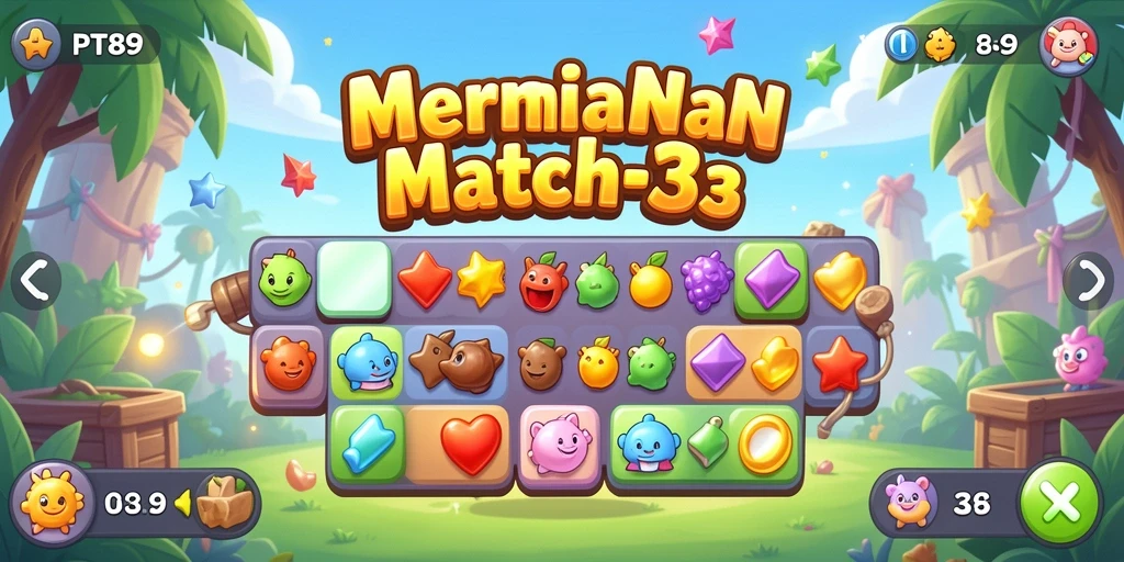 Tangkapan layar utama PT89 menampilkan aksi seru permainan Match-3.