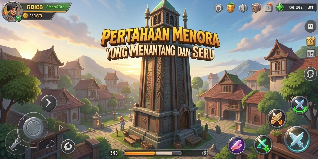 Screenshot gameplay RDI88 menunjukkan serangan menara yang spektakuler.
