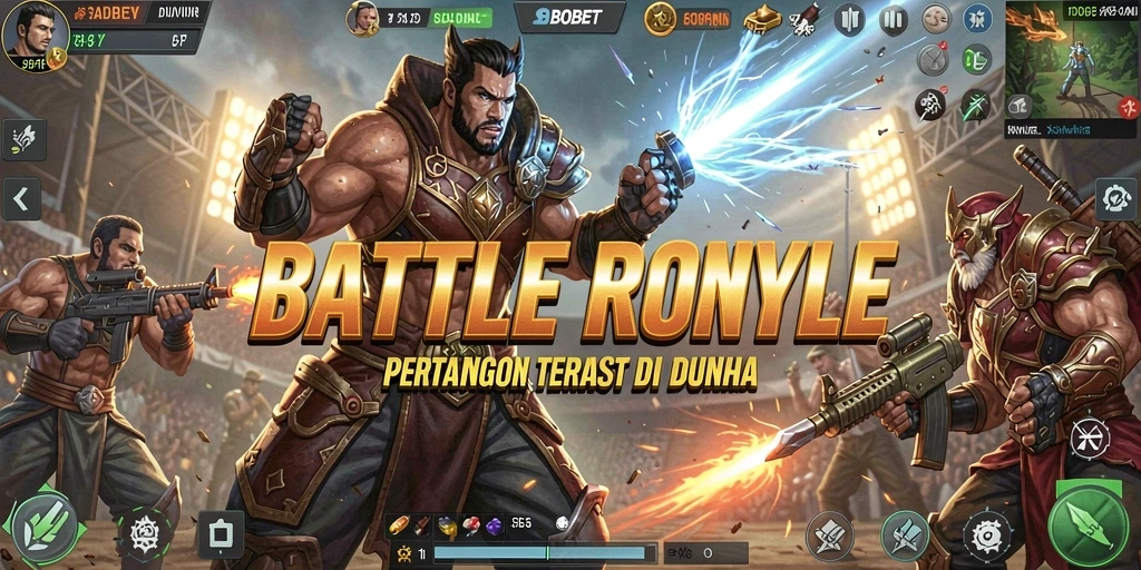 Screenshot utama SBOBET menampilkan aksi pertarungan Battle Royale yang mendebarkan.
