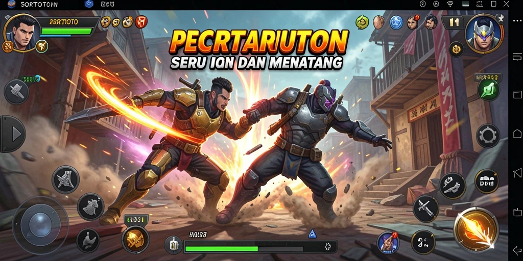 Screenshot SORTOTO menunjukkan pertarungan seru dengan karakter bertarung di arena.