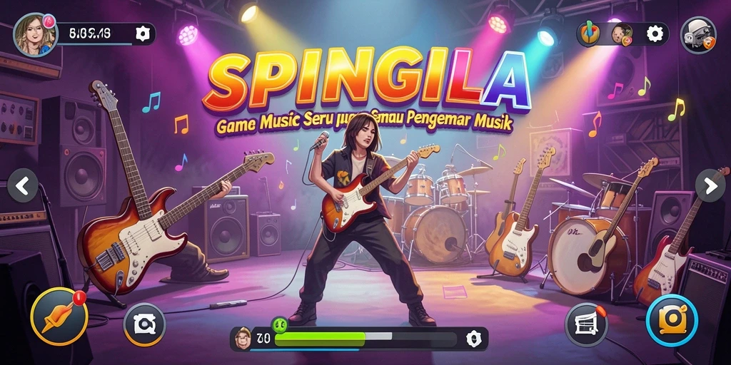 Tampilan gameplay SPINGILA yang menarik dengan musik yang menggugah semangat.