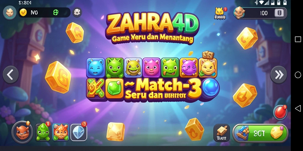 Tampilan gameplay ZAHRA4D yang menarik dengan tantangan Match-3.